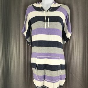Sunday striped short sleeve pullover hoodie